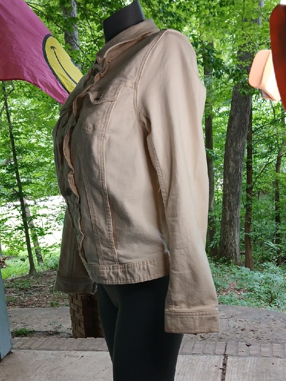 Talbots Cream Ruffle-Front Jean Jacket,szL - Picture 4 of 13